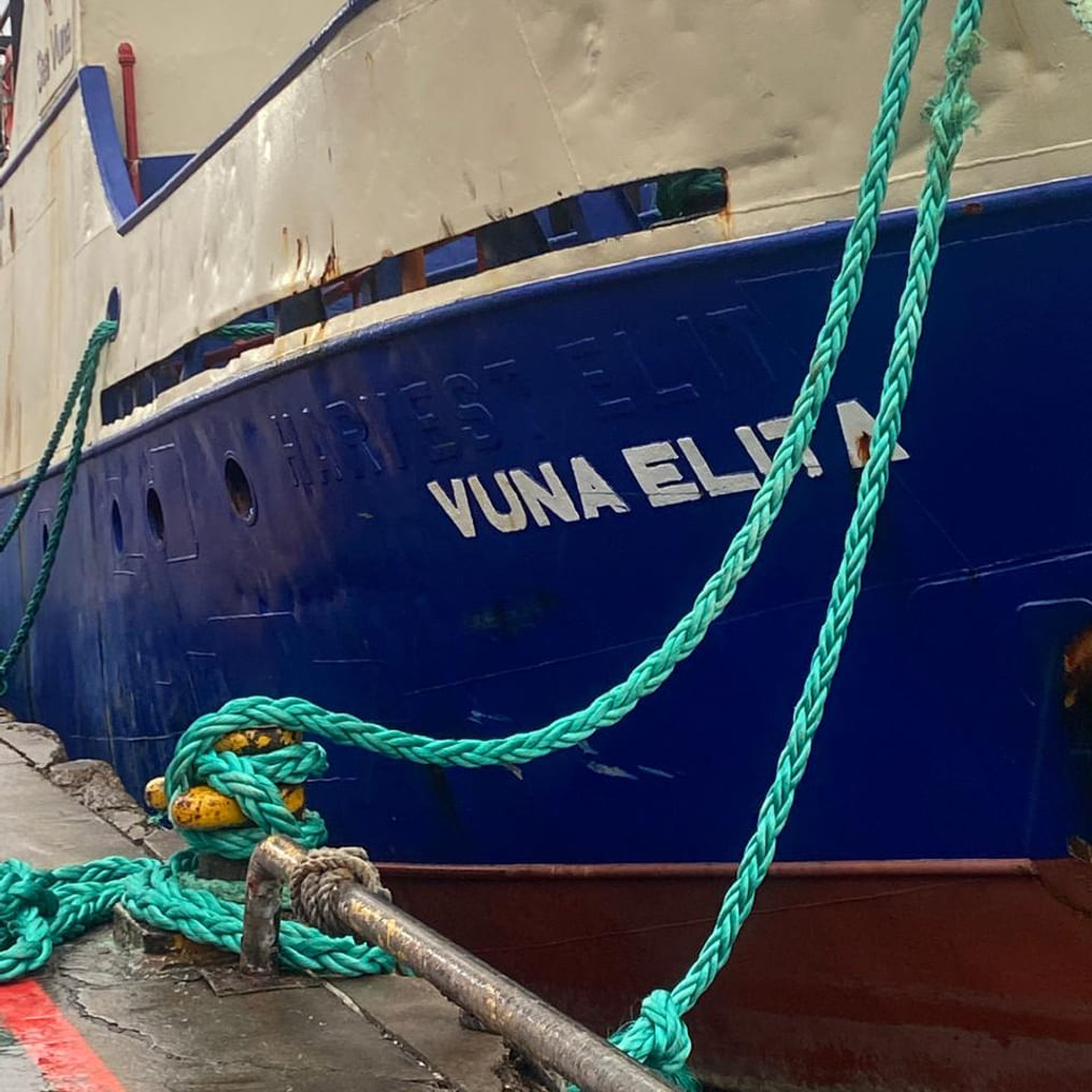 Mossel Bay harbour – fishing vessels at the quayside, the local marine and trawl operations Afrishore supplies trawl warps, mooring rope and marine hardware to.